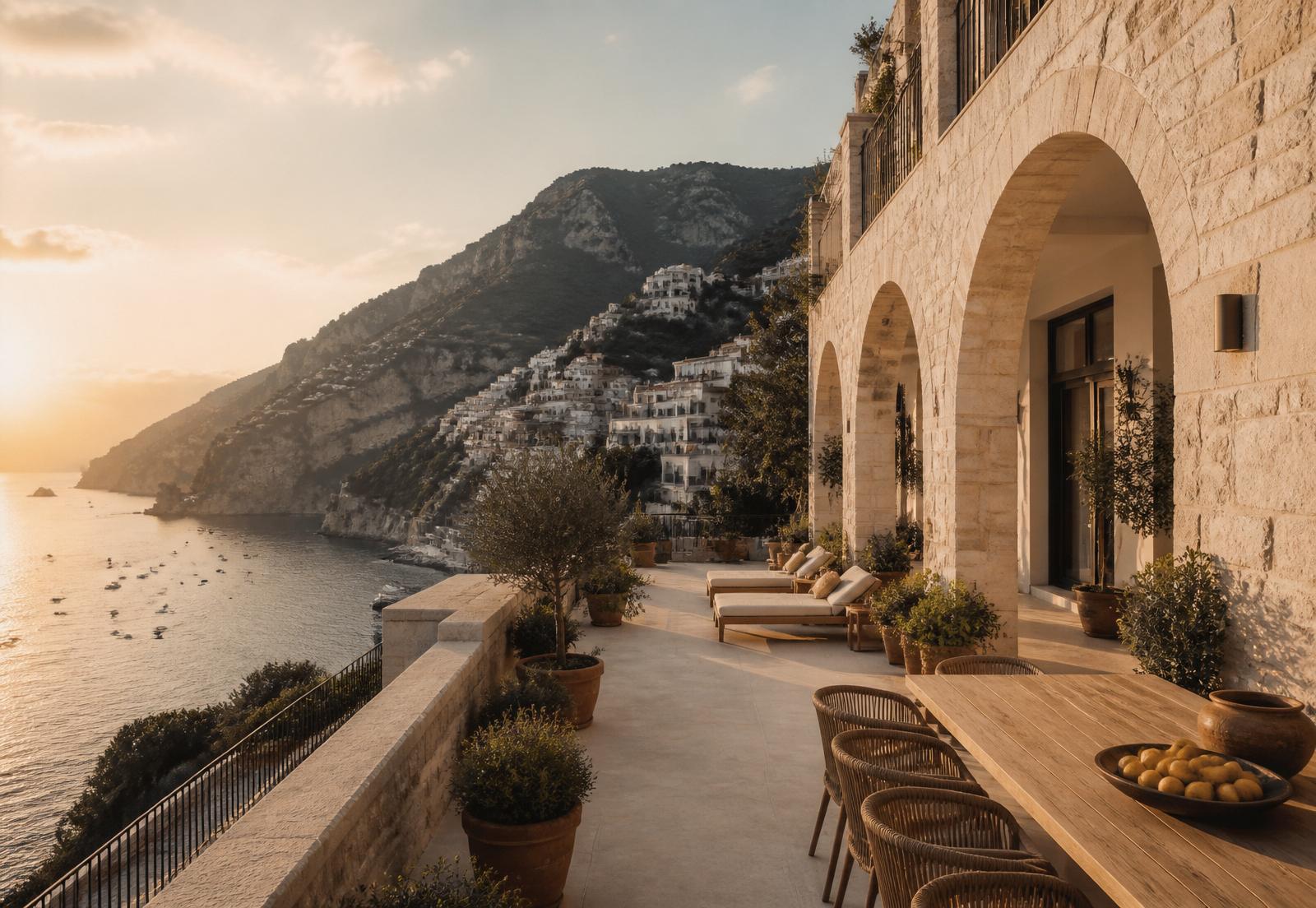 Cliffside limestone villa above the Amalfi coast